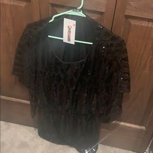 Black Sequin Peplum Blouse